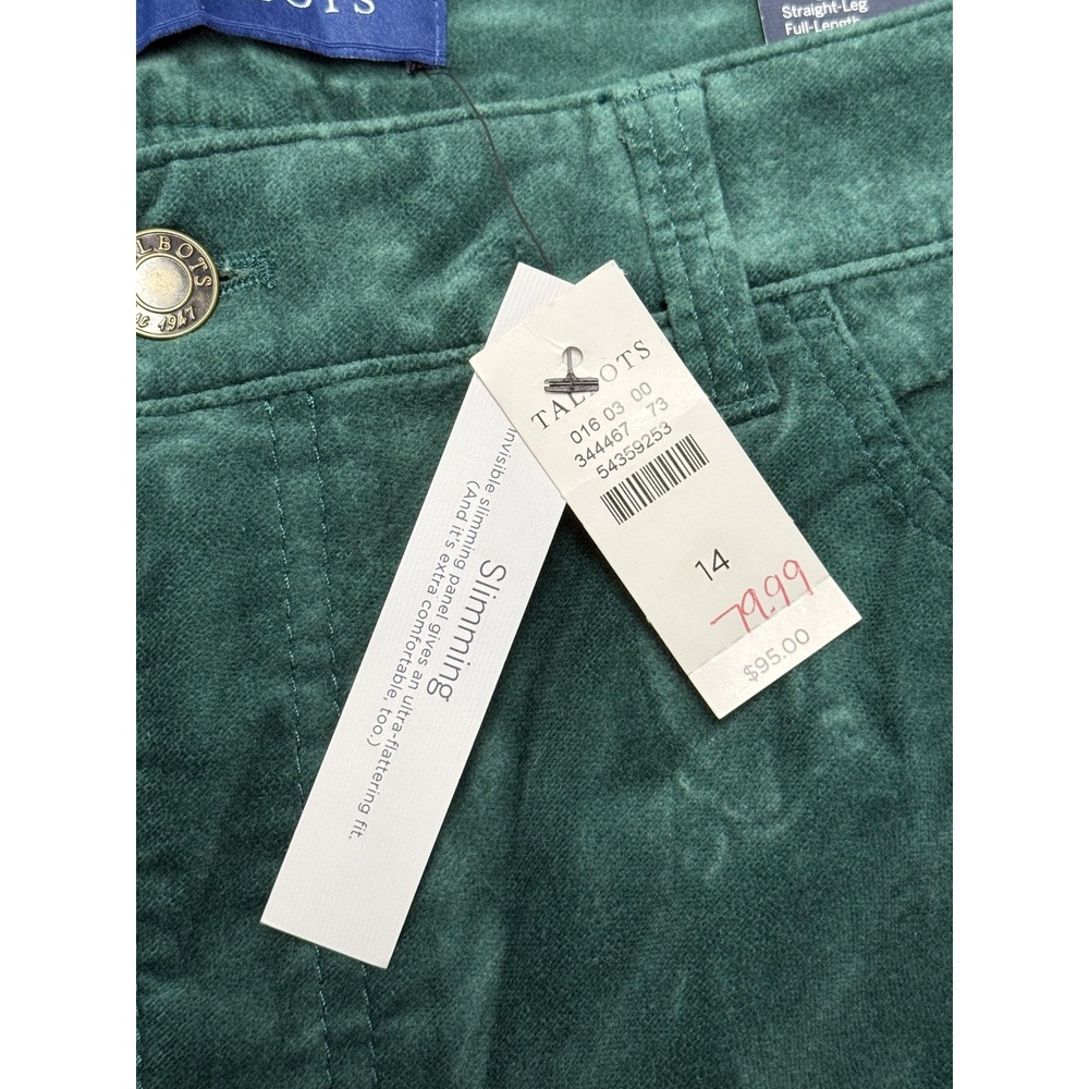 Talbots Pants Women's 14 Green Flawless High Waist Straight Leg Velvet - Picture 5 of 8